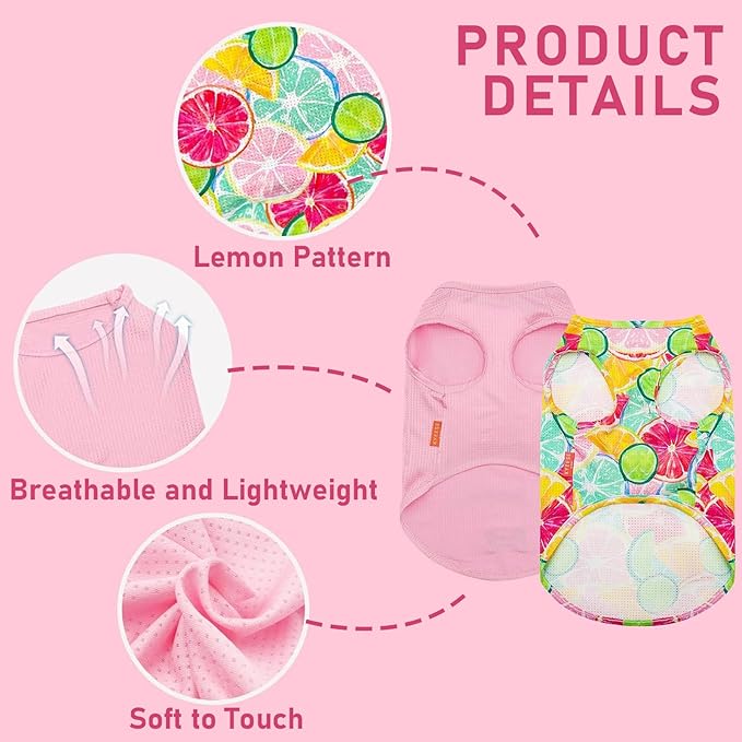 KYEESE 2Pack Dog Shirt, Lightweight Sun Protection Dog T Shirts for Small Medium Dogs Girl, Breathable Mesh Tank Top Sleeveless Pet Reflective Vest, Soft Summer Dogs Clothes, Lemon+Pink, XL
