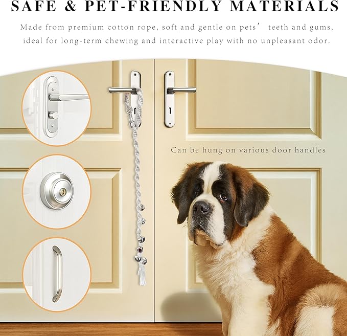 Adjustable Dog Potty Training Door Bells, Twisted Rope Puppy Bell Ring for Going Outside, Loud Metal Bells