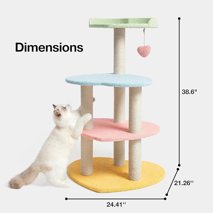 VETRESKA Cat Tree Cat Tower 38.6'' for Indoor Cats with Jute Covered Scratching Posts and Sweetheart Shape Platform, Multi-Level Cat Tower Activity Center Furniture for Kittens Cats and Pets