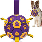 QDAN Dog Ropes Toys, Soccer Ball with Straps, Interactive Dog Toys for Tug of War, Dog Water Toy, Durable Balls for Medium Large Dogs（8 Inch）