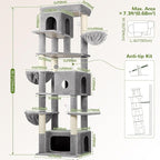 Globlazer Large Cat Tree, 80 inch Multi-Level Tall Climbing Tower Kitty Condos Cat Scratching Tower for Indoor Multiple Large Adult Cats Kittens with 3 Cat Caves, 3 Hanging Baskets, F80F, Light Grey