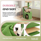 Outvita Cat Tree 33in Small Cat Tower, Multi-Level Cat Tree Tower with Cat Scratching Post and Curved Perch, Cozy Cat Condo, Padded Top Bed for Kittens and Indoor Cats, Beige & Green