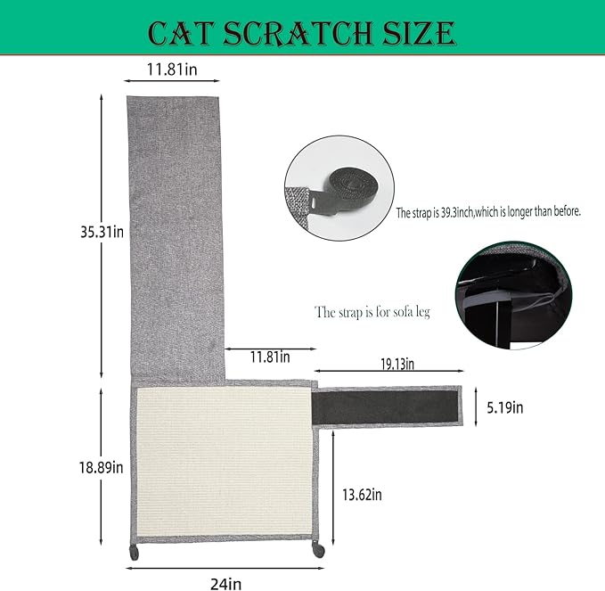 Cat Scratch Couch Sofa Protector with Natural Sisal for Protecting Furniture Couch Chair Sofa Light Grey