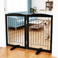 ZJSF Freestanding Dog Fence Indoor, Foldable Dog Gate for Doorways, Stairs or Hallways, Sturdy Wood Extra Wide Pet Gate with Support Feet for The House, Black, 32 "Height-2 Panels