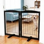 ZJSF Freestanding Dog Fence Indoor, Foldable Dog Gate for Doorways, Stairs or Hallways, Sturdy Wood Extra Wide Pet Gate with Support Feet for The House, Black, 32 "Height-2 Panels