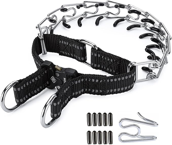 Pinch Collar for Dogs Adjustable Dog Training Collar with Comfortable Rubber Tip and Quick Release Buckle for Small Medium Large Dogs (Large, Black)