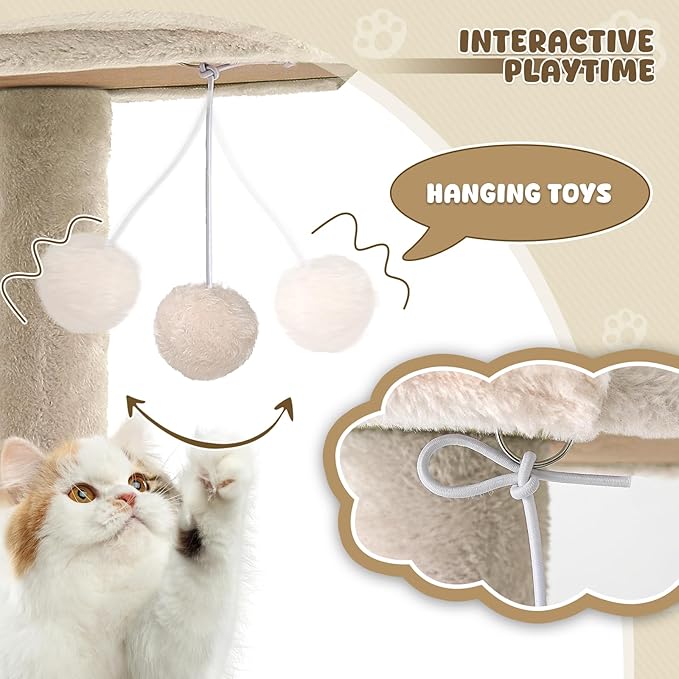 Magshion Cat Tree 77" Cats Tower for Indoor Cats, Multi-Level Cat Condo with Scratching Post, Top Perch, Sisal Board and Dangling Ball, Cat Stand Jumping Platform Kittens Pet Play House (Beige)