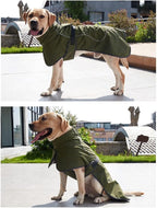 Barkworthies Dog Raincoat - Waterproof Winter Jacket with Velvet Inner, Reflective Strip, Green, L