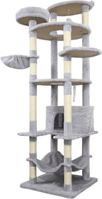 Adorable Flower Cat Tree Tower – Multi-Level Cat House with Cozy Condo, Scrat Ching Posts, Hammock & Play Perch for Indoor Cats, Large Top Perch, Hammock, Tall Pet Climbing Stand (Light Gray 78”)
