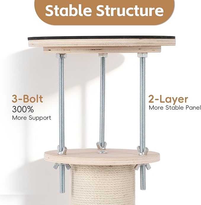 FANKNS Floor to Ceiling Cat Tree Height (110-118 inches), 5-Tier Adjustable, Three-Bolt Stabilized Cat Tower with 6 Thickened Scratching Posts, Cat Activity Center Includes Transparent Capsule House
