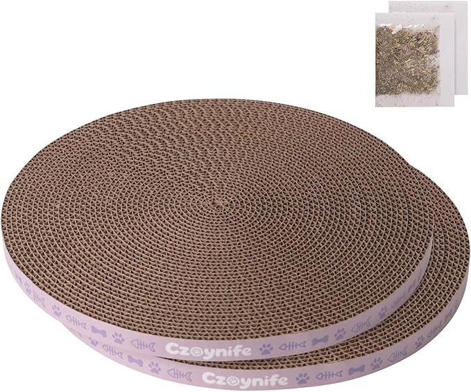 10 Inch Round Cat Scratcher Pad - 3/5 Inch Thick Compressed Cardboard Refill for Indoor Cats, Standalone Scratching Board to Protect Home Furniture & Satisfy Feline Scratching Instinct (2 PCS)