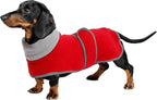 Geyecete Dachshund Sweaters - Dachshund Dog Jacket, Winter Coat with Padded Fleece Lining, High Collar, Snowsuit with Adjustable Bands - Red, XS