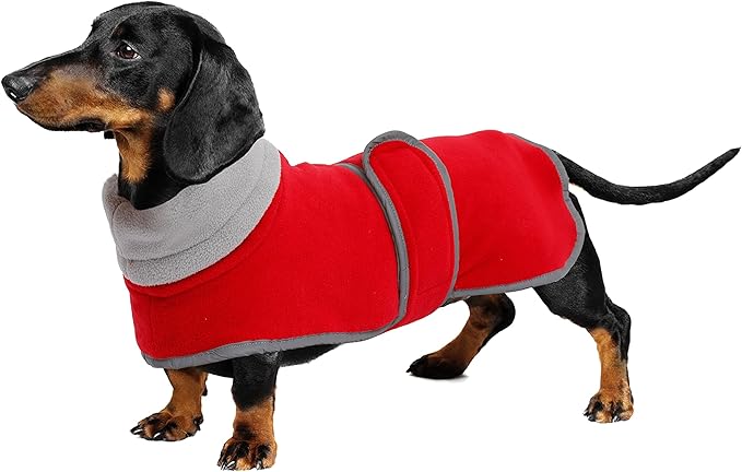 Geyecete Dachshund Sweaters, Dachshund Coat Perfect Dog Winter Coat with Padded Fleece Lining and High Collar, Dog Snowsuit with Adjustable Bands - Red-L