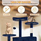 70in Cat Tree for Indoor Cats, Cat Tower with Cat Scratching Post, Multi-Level Cat Furniture, Cat Tower with Funny Toys for Kittens-Navy Blue
