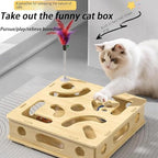 Cat Scratch Puzzle Enrichment Box, Nail File Stress Free Alternative to Clippers and Grinders, with 6 Bell Balls and Cats Funny Stick, Cat Nail File Enrichment Box for Cats (Beige_with Springs)