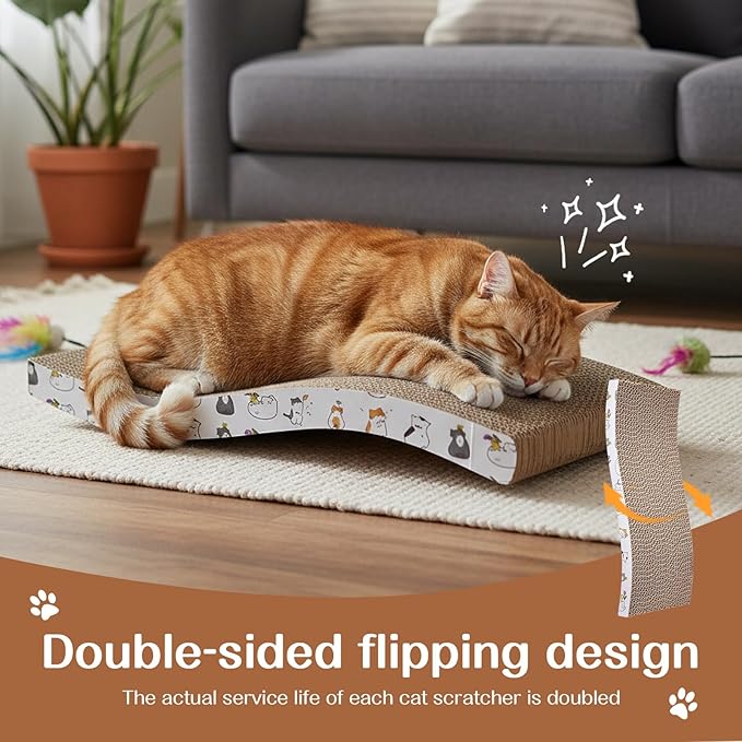 16pcs Small Cat Scratching Cardboard Bulk 13.4x6x0.8 Inch Durable Cat Scratch Pad Reversible Cardboard Safe for Indoor Kitten Shelter Stray Kitten Sleep Biting Play and Grind Claws(Wavy)