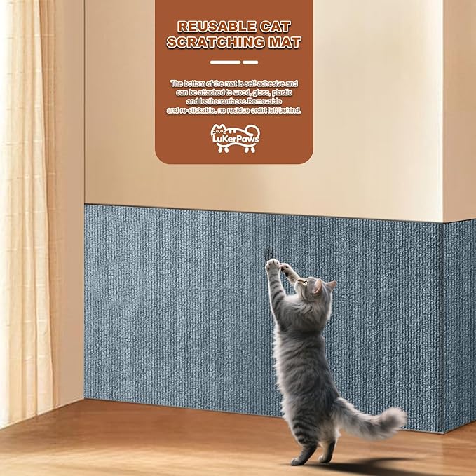 Cat Scratch Mat, Self-Adhesive Trimmable cat Scratch Furniture Protector for Couch, cat Scratch pad，cat Tree，DIY Climbing Carpet for Cat Tower Replacement Pads (Dark Gray, 39.4" x 15.8")