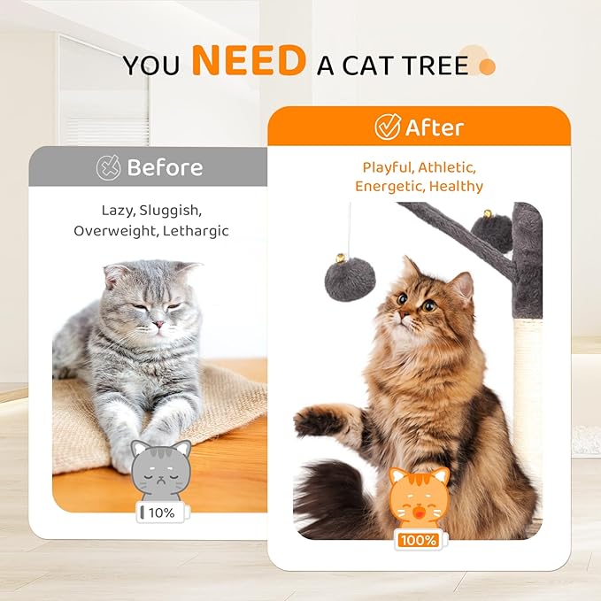VINGLI Cat Tree Tower with Litter Box, 54" H All-in-1 Wooden Cats Condo, Cat Tower wih Scratching Posts, Houses for Indoor Kittens Hidden Cat Washroom Furniture, Gray (Large-54 H)