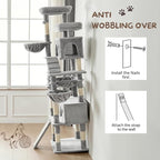 80 Inch Cat Tree, Large Cat Tower with 9 Scratching Posts, 2 Perches, 2 Caves, 2 Basket, 2 Stairs, Extra Large Hammock, Multi-Level Plush Cat Condo for Indoor Cats/Light Grey