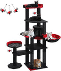 59" Gothic Cat Tree with Coffin Bed-Black Cat Tower for Indoor Cats with Spacious Cat Condo & Cozy Hammock, Spider Hanging Balls, Sisal Scratching Post and 2 Spooky Perches for Halloween