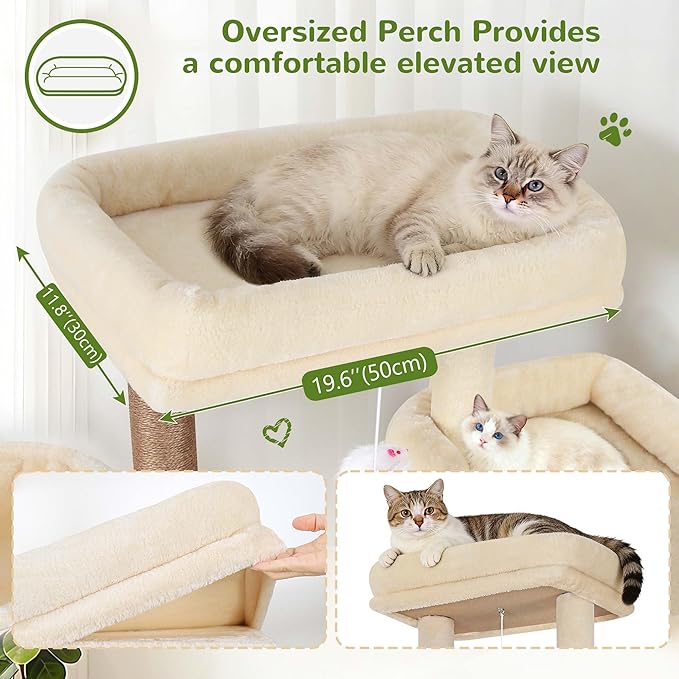 Globlazer 77" Cat Tree for Large Cats, Tall Cat Tower with Scratching Board & Thickened Stable Base, Skin-Friendly Multi-Level Activity Center for Multi-Cat Household, Maine Coon, S77C,Beige