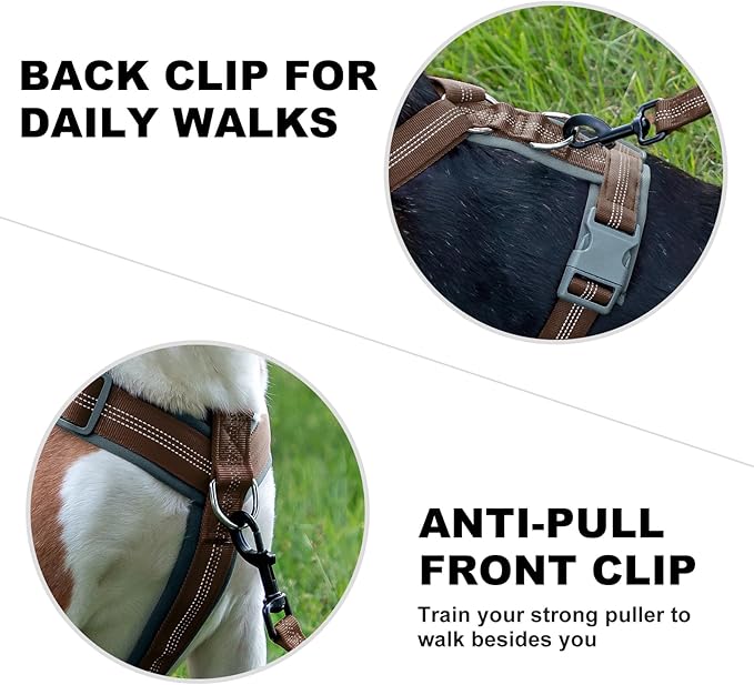 Plutus Pet No Pull Dog Harness, Adjustable Nylon Harness with Soft Padding, Reflective and Heavy Duty Dog Harness for Small, Medium, Large Dogs(Chocolate, XL)