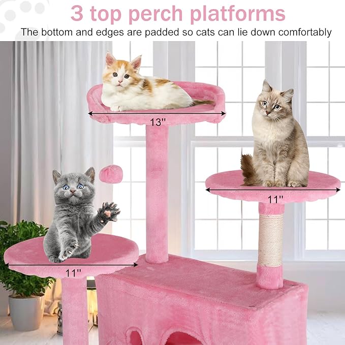 Cat Tree 70 Inches Cat Tower for Indoor Cats Multi-Level Cat Condo with Litter Box Enclosure,Scratching Posts for Indoor Cats (Pink)