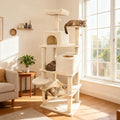 PETSITE Multi-Level Cat Tree, 75 Inches Tall with Sisal Scratching Posts, 2 Condos, Hammock, Dangling Balls, and Cozy Top Perch, Ideal for Indoor Cats to Play and Rest (Beige)