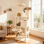 PETSITE Multi-Level Cat Tree, 75 Inches Tall with Sisal Scratching Posts, 2 Condos, Hammock, Dangling Balls, and Cozy Top Perch, Ideal for Indoor Cats to Play and Rest (Beige)