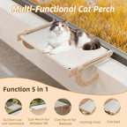 Cat Window Perch, Adjustable 4 in 1 Cat Hammock, Cats Window Bed for Windowsill, Bedside, Floor, Reinforced Wood and Metal Frame,4 Strong Suction Cups, Cordless Design(Beige, 18inch)