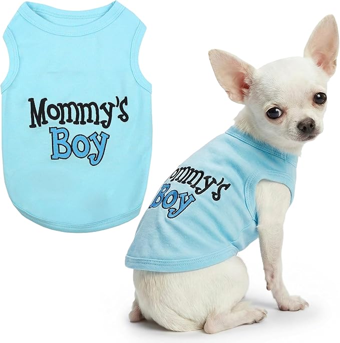 Parisian Pet Dog Shirt – 100% Cotton Shirts for Small Dogs – Blue Sleeveless Puppy Clothes – Lightweight and Breathable Dog Apparel – Boy Dogs Clothes - Stretchy Mommy’s Boy Pet Shirt