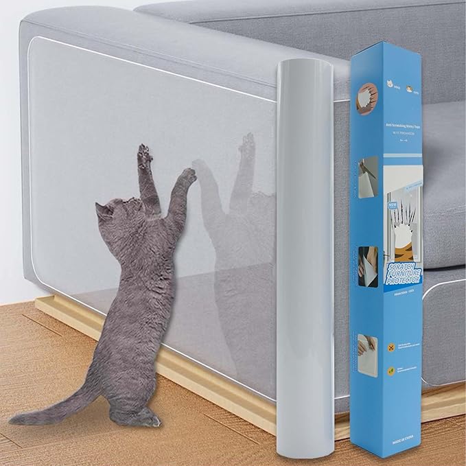 Cat Furniture Scratch Protector, Self-Adhesive Transparent Tape, Clear Scratch Guard for Sofa, Door & Furniture Protection (45x500cm)