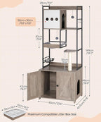 HOOBRO Cat Tree with Litter Box Enclosure, 58.7" H Cat Tower with Hidden Litter Box Furniture, with Scratching Post, Step, Hammock, Multifunctional Pet Furniture with Food Bowls, Greige BG30MZ03G1