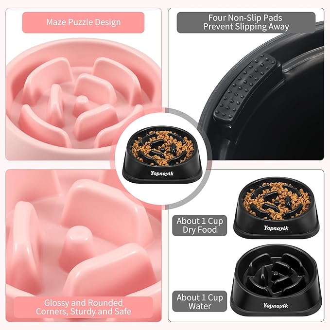 2 Pack Slow Feeder Dog Bowls for Healthy Eating, Non-Slip and Anti-Choking Design, Reduces Bloating & Overeating for Small Dogs, Easy to Clean