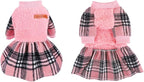 Dog Sweater Dog Winter Clothes for Small Dogs Boy Girl Fall Doggie Dress Warm Fleece Chihuahua Yorkie Teacup Puppy Sweaters Dresses Doggy Sweater for Small Dogs Girl Cat Outfits, Pink Plaid, XXS