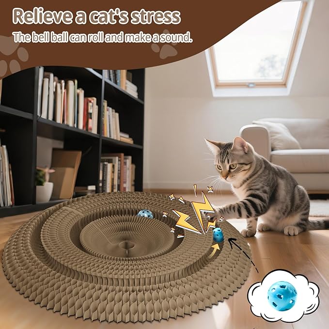 Kitty kurlz Magic Organ Cat Scratching Board with 2 Bell Ball,Foldable Accordion Kitty Curls Cat Scratcher,Corrugated Cardboard Scratching Pad,Blue Big Fish