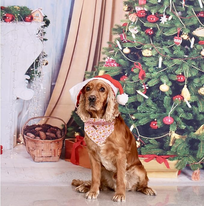 Elegant little tail Christmas Dog Bandana, Holiday Girl Boy Dog Bandanas for Small Medium Large Soft Dogs Washable Square Dog Scarf Adjustable Dog Kerchief