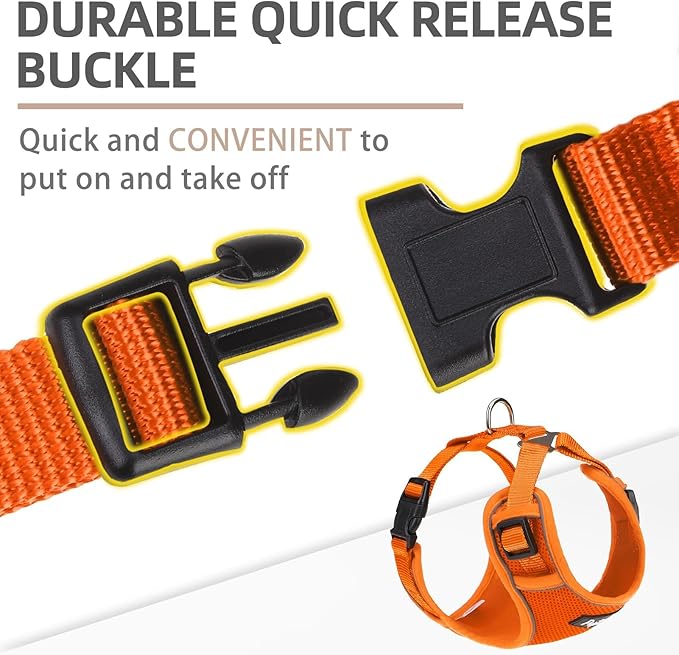 PUPTECK Small Dog Harness and Leash Set, No Pull Adjustable Puppy Cat Harness, Reflective Soft Mesh Pet Vest Small Sized, Orange, XS