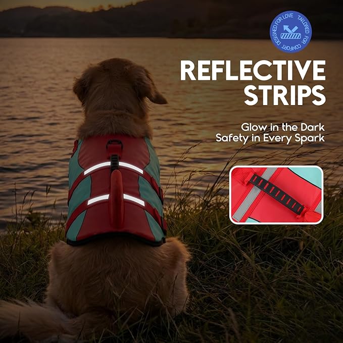 ASENKU Dog Life Jacket - Pet Safety Vest for Swimming & Boating, Shark Life Jacket with Floatation, Dog Lifesavers Swimsuits for Small Medium Large Dogs (RedGreen, XL)