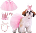 Dog Birthday Outfit Pink Tutu Dogs Birthday Party Supplies Dog Birthday Hat Necklace and Bowtie Hairpin for Dogs (16-23 inch Wrist)