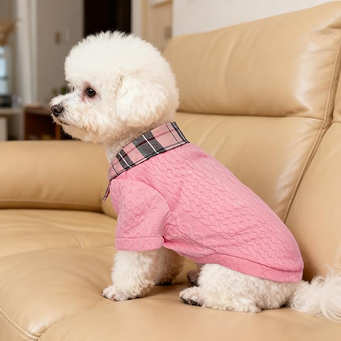 SCENEREAL Dog Sweaters for Small Medium Dogs, Pet Hoodie Sweatshirts Winter Knitted Pullovers with Fashion Shirt Collar, Puppy Clothes Cold Weather Coats, Pink SM