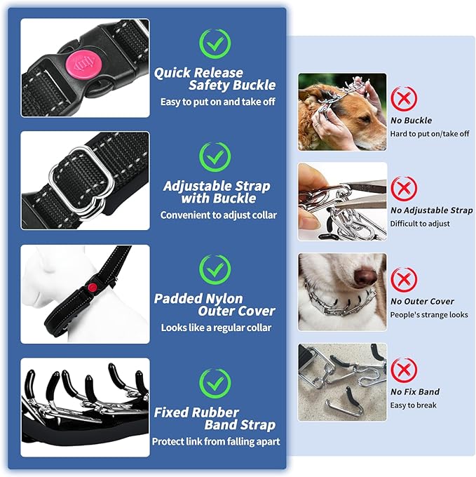 Martingale Collar for Dogs, Hidden No Pull Dog Collar with Buckle, Reflective Nylon Choke Collar Adjustable Limited Slip Collar for Large Medium Small Dogs Anti Pull Training Walking S Black