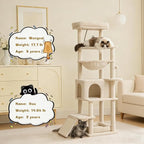 Cat Tree, 66 Inches Modern Cat Tower for Indoor Cats, Multi-Level Tall Cat Tree for Large Cats with Sisal-Covered Scratching Posts, Padded Platform, Hammock, and Condo, Beige