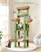 Taoqimiao 71 Inches Cat Tree for Large Cats 20lbs+, 3 Giant Perches, Multi-Level Cat Tree Tower, Widened Cat Condo with 9 Scratching Posts, Luxurious Hammcock & Basket, Cactus, MS034T