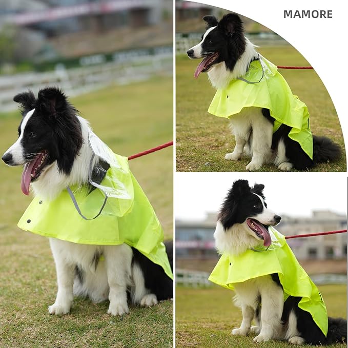 Dog Raincoat Waterproof Rain Poncho with Hoodie, High Reflective Adjustable Pet Rain Jacket with Leash Hole for Small Medium and Large Dogs (Fluorescent Green, Small)