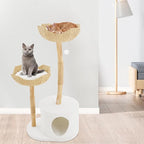 Modern Cat Tree, 47" Cat Tree Tower for Large Cats, Indoor Cat Condo with 2 Spacious Basket & Scratching Posts, Adult Cats Furniture with 2 Hanging Balls, for Living Room, Bedroom