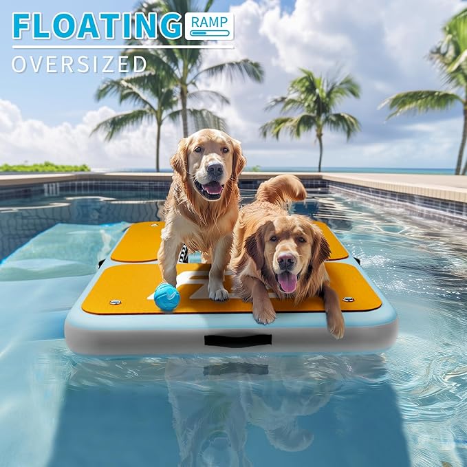 Inflatable Dog Water Ramp | 60×40" Dog Boat Ramp | Floating Ramp Ladder for Large Dogs Up to 230lbs | Non-Slip EVA Covered | Claw-Friendly & Stable | Dog Pool Dock for Lake, Pool, Boat, Dock