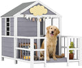 PawHut Dog House Outdoor Indoor, 61" x 41" x 47" Wooden Dog Shelter with Porch, Weatherproof Roof, Elevated Floor, Air Vents & Observation Windows, Large Pet Shelter for Small Medium Large Breeds