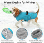 Queenmore Dog Coats for Large Breeds, Dog Snow Jacket, Adjustable Easy On Pet Winter Jackets, Waterproof Cold Weather Pet Coat, Blue, L
