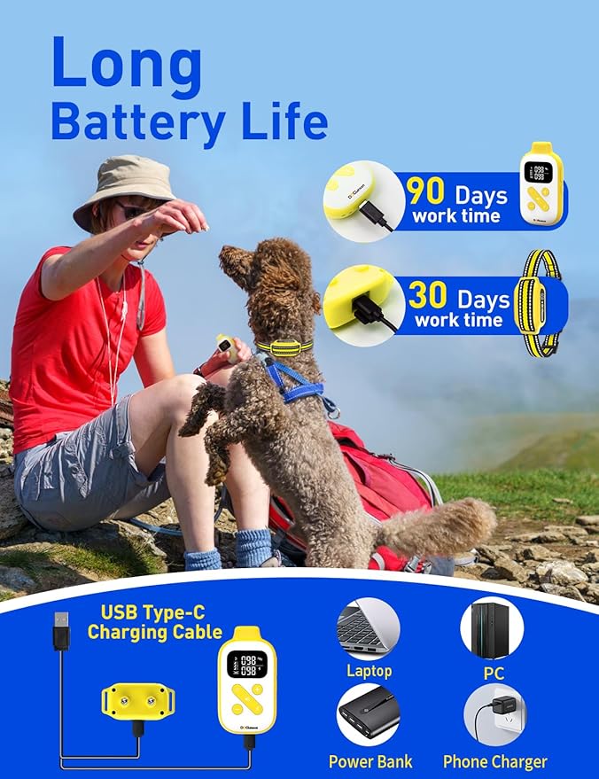 2-in-1 Bark and Shock Collar for Dogs, Smart Anti Barking Dog Training Collar with 5 Adjustable Sensitivity, Automatic Bark Collar with Remote, Vibration, Beep, Shock and Automatic (Yellow)